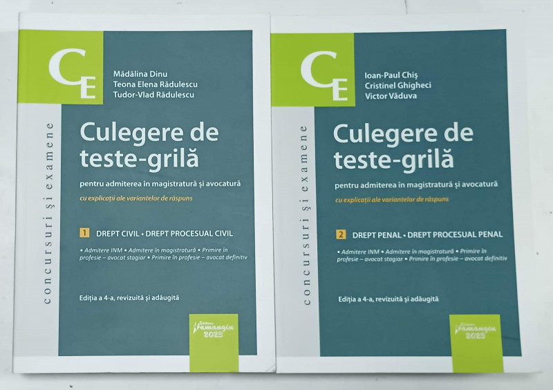 CULEGERE DE TESTE - GRILA PENTRU ADMITEREA IN MAGISTRATURA SI AVOCATURA  , VOLUMELE I - II , de MADALINA DINU ...TUDOR - VLAD RADULESCU / IOAN - PAUL CHIS ...VICTOR VADUVA ,  2023