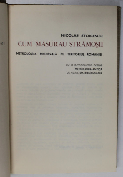 CUM MASURAU STRAMOSII de NICOLAE STOICESCU 1971 * PREZINTA HALOURI DE APA