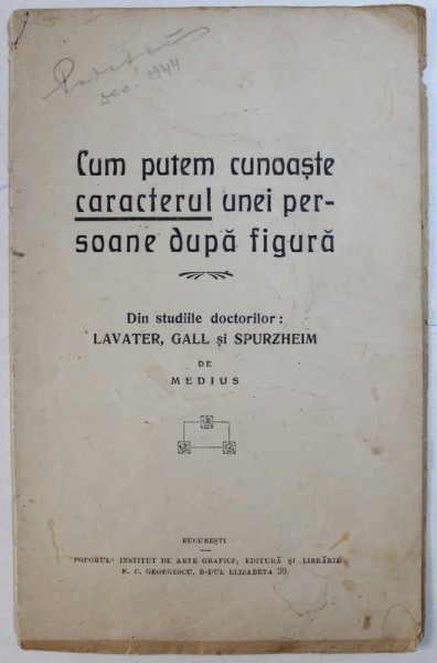 CUM PUTEM CUNOASTE CARACTERUL UNEI PERSOANE DUPA FIGURA, DIN STUDIILE DOCTORILOR LAVATAR, GALL SI SPURZHEIM DE MEDIUS ,