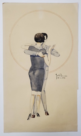 CUPLU DANSAND , GRAFICA  IN STILUL ART DECO  , SEMNATA '' JOHN '' , 15 IANUARIE 1926