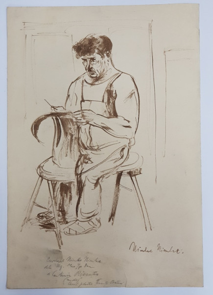 CURELARUL NICULAE NICULAE , DESEN ORIGINAL de CANTEMIR RISCUTIA , ANII '50