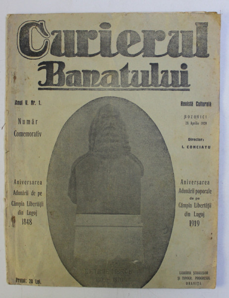 CURIERUL BANATULUI , REVISTA CULTURALA , NUMAR FESTIV , ANUL V , NR. 1 , 28 APRILIE , 1929