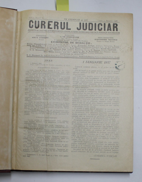 CURIERUL JUDICIAR , REVISTA DE DOCTRINA JURISPRUDENTA - LEGISLATIUNE ...SOCIOLOGIE , ANUL XLVI , COLIGAT DE 40 DE NUMERE , AN COMPLET, 1937