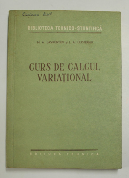 CURS DE CALCUL VARIATIONAL de M. A LAVRENTIEV si L.A LIUSTERNIK , 1955