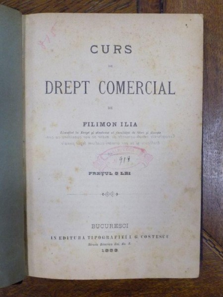 Curs de drept comercial, Bucuresti 1883