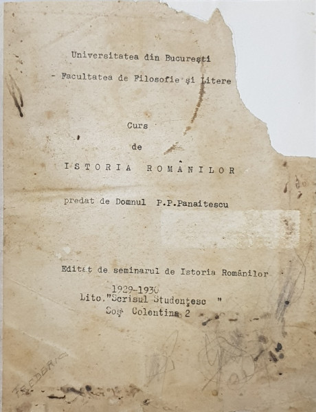 CURS DE ISTORIA ROMANILOR predat de Domnul P. P. Panaitescu 1929-1930