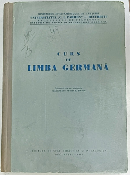 CURS DE LIMBA GERMANA , responsabil lector  E. SAVIN , 1961