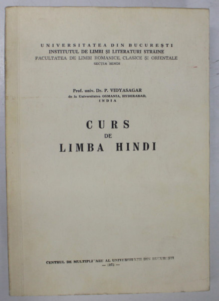 CURS DE LIMBA HINDI de P. VIDYASAGAR , 1972 * PREZINTA INSEMNARI