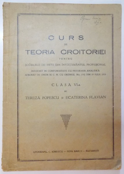 CURS DE TEORIA CROITORIEI PENTRU SCOALELE DE FETE DIN INVATAMANTUL PROFESIONAL, CLASA A VI-A de TEREZA POPESCU, ECATERINA FLAVIAN