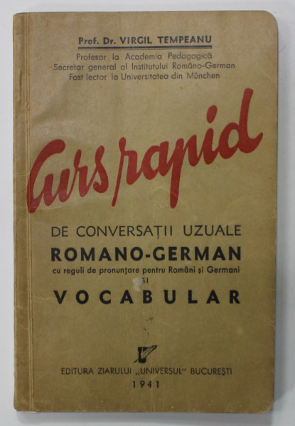 CURS RAPID DE CONVERSATII UZUALE ROMANO - GERMAN ...si VOCABULAR de VIRGIL  TEMPEANU , 1941
