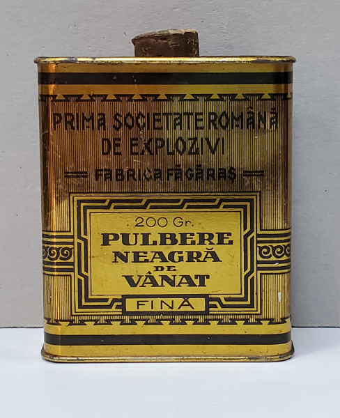 CUTIE DE TABLA PENTRU PULBERE NEAGRA DE VANAT , PRIMA SOCIETATE ROMANA DE EXPLOZIV , FABRICA FAGARAS , INTERBELICA