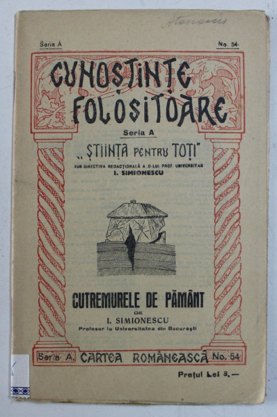 CUTREMURELE DE PAMANT de I. SIMIONESCU  1934