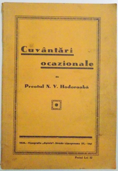 CUVANTARI OCAZIONALE , DE N. V. HODOROABA , 1936