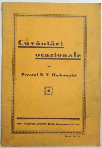 CUVANTARI OCAZIONALE , DE N. V. HODOROABA , 1936