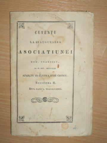 CUVANTU LA INAUGURAREA ASOCIATIUNEI ROM. TRANSILV. de T. CIPARIU, BLAJ, 1862