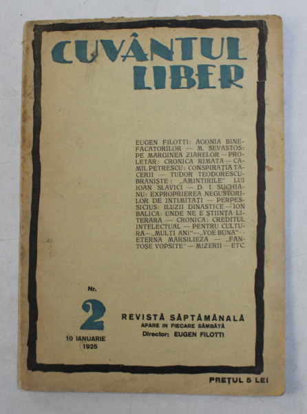 CUVANTUL LIBER , ANUL II , SERIA II , NR. 2 , 10 IANUARIE 1925