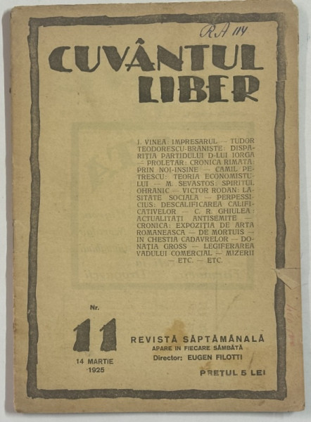 CUVANTUL LIBER , REVISTA SAPTAMANALA , NR. 11 , 1925