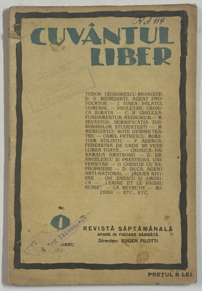 CUVANTUL LIBER , REVISTA SAPTAMANALA , NR.9 , 1925