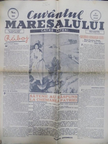 Cuvantul Maresalului catre sateni, Nr. 91, 22 noembrie 1942