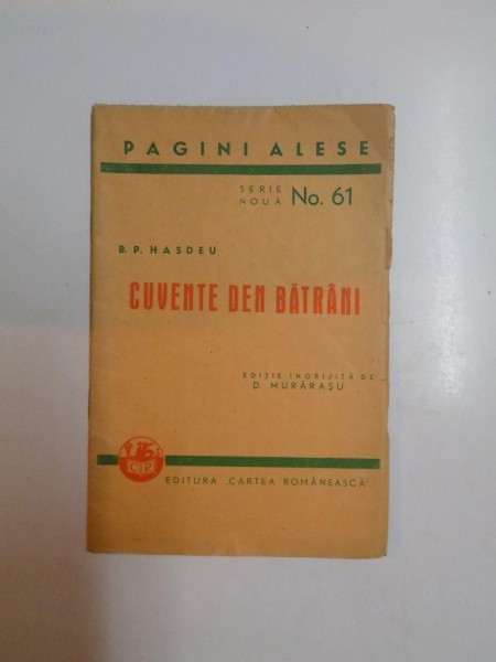 CUVENTE DEN BATRANI de B.P. HASDEU  1946