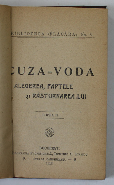 CUZA - VODA , ALEGEREA , FAPTELE SI RASTURNAREA LUI , 1912