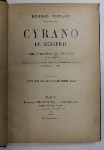 CYRANO DE BERGERAC par EDMOND ROSTAND , 1905