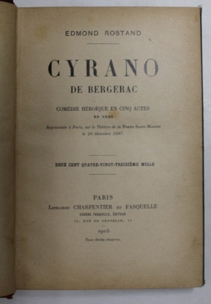 CYRANO DE BERGERAC par EDMOND ROSTAND , 1905