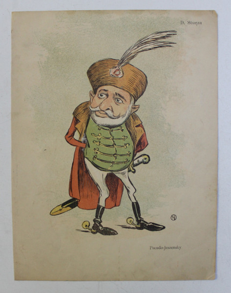 D. STURZA , ' PSEUDO - JESZENSKY ' , CARICATURA , LITOGRAFIE de pictorul NICOLAE PETRESCU - GAINA 1871 - 1931 , 1898