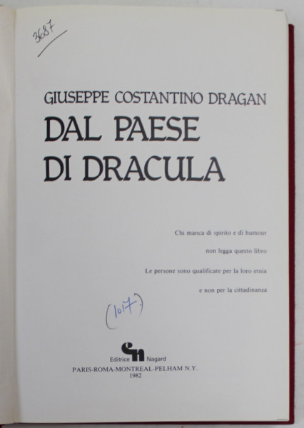 DAL PAESE DI DRACULA di GIUSEPPE CONSTANTINO DRAGAN , 1982