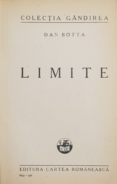 DAN BOTTA   - LIMITE , 1936 , DEDICATIE*