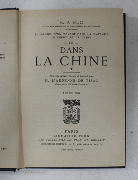 DANS LA CHINE par R.P. HUC , 1927