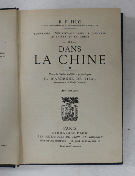DANS LA CHINE par R.P. HUC , 1927