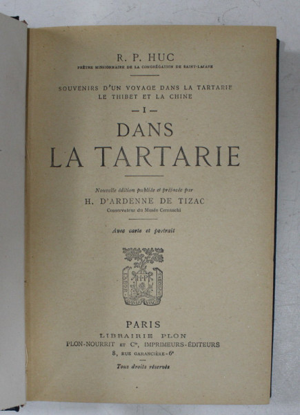 DANS LA TARTARIE par R.P. HUC , 1925