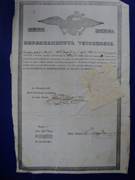Davidesti jud. Muscel, Departamentul Vistieriei Patent negustor Enache Popa Sandu 1846