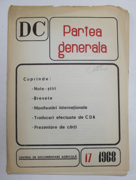 DC - DOCUMENTARE CURENTA - PARTEA GENERALA , NR. 17 ,  1968