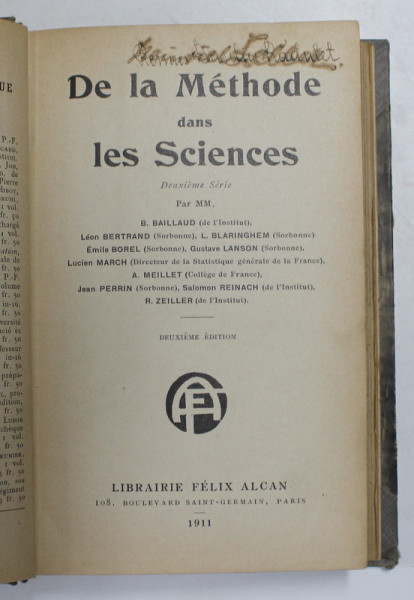 DE LA METHODE DANS LES SCIENCES par MM. B. BAILLAUD ...R. ZEILLER , 1911