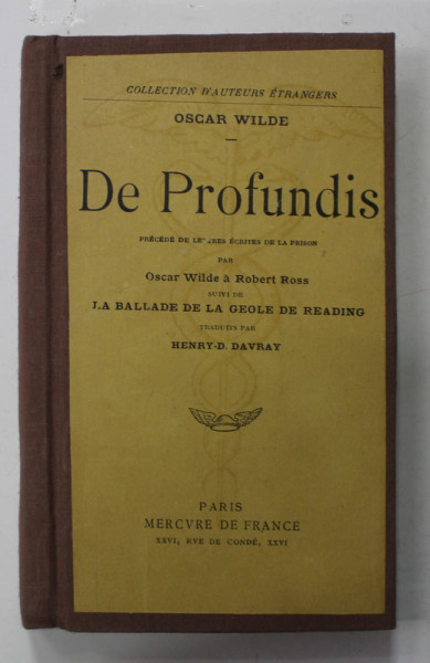 DE PROFUNDIS par OSCAR WILDE , 1923