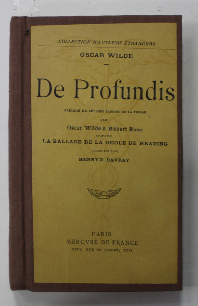DE PROFUNDIS par OSCAR WILDE , 1923