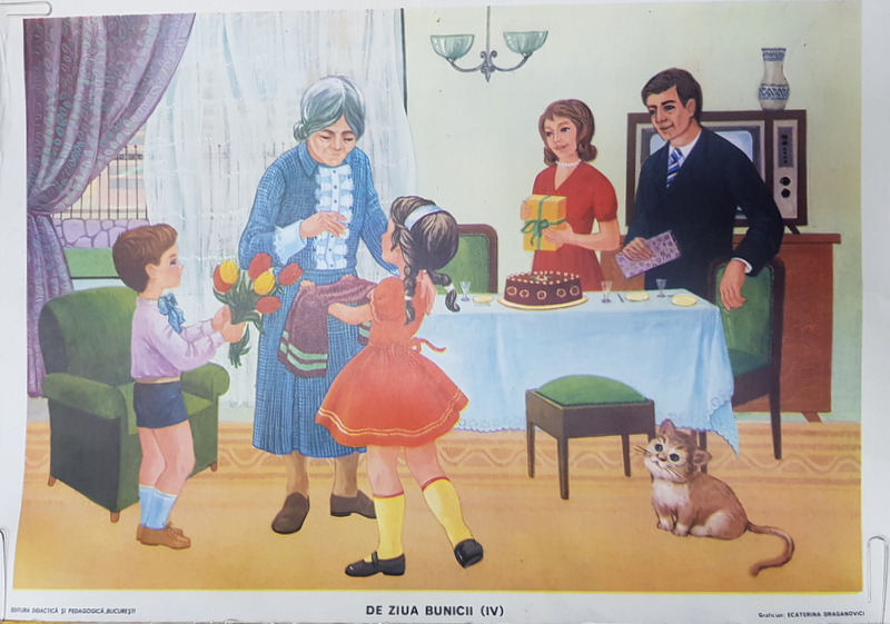 DE ZIUA BUNICII - IV - PLANSA DIDACTICA de ECATERINA DRAGANOVICI , ANII ' 80