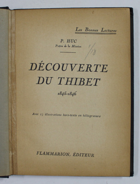 DECOUVERTE DU THEIBET 1845 - 1846 par P. HUC , 1933