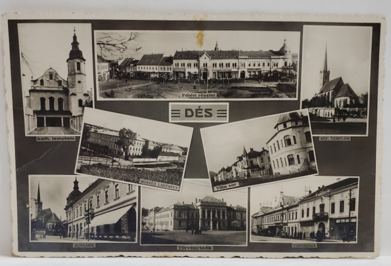 DEJ , FOTOMONTAJ CU IMAGINI DIN ORAS , CARTE POSTALA , 1942
