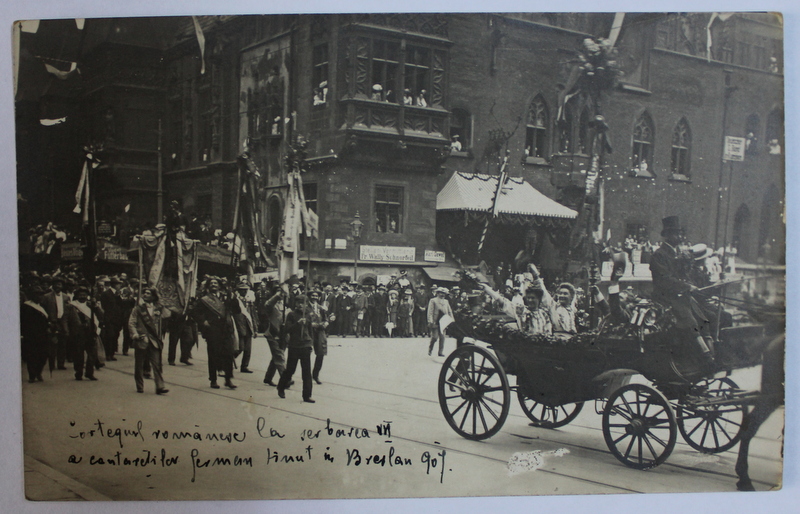 DELEGATIA  ROMANESCA  LA SERBAREA A VII -A A CANTARETILOR GERMANI TINUTA LA BRESLAU , 1907 , FOTOGRAFIE TIP CARTE POSTALA , MONOCROMA, CIRCULATA , DATATA 1907