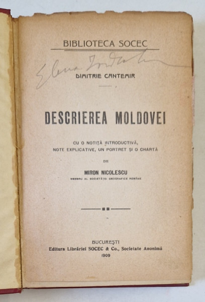 DESCRIEREA MOLDOVEI de DIMITRIE CANTEMIR , 1909