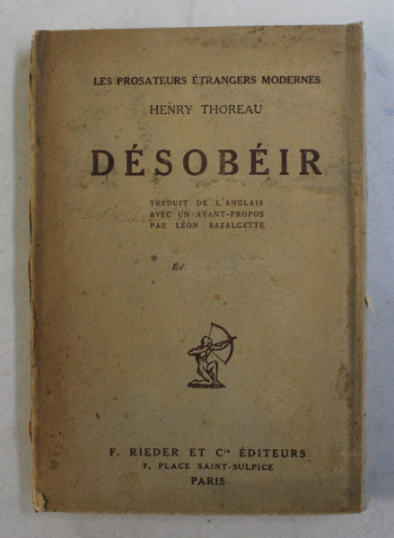DESOBEIR par HENRY THOREAU , 1921
