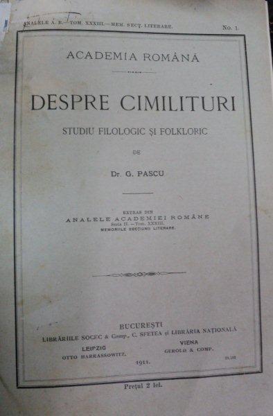 Despre cimilituri Studiu filologic si folkloric    D.G.Pascu  -Buc.1911