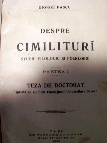 Despre cimilituri Studiu filologic  si  folkloric  Partea I   Teza  de Doctorat