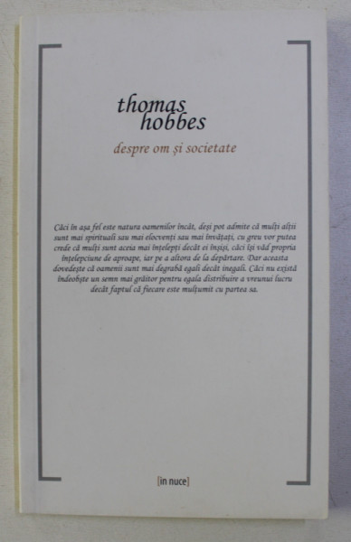 DESPRE OM SI SOCIETATE de THOMAS HOBBES , 2011