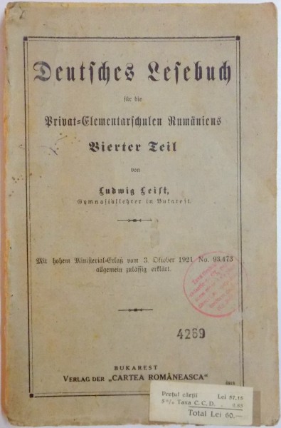 DEUTFCHES LEFEBUCH FUR BIE PRIVAT ELEMENTARFCHULEN RUMANIENS von LUDWIG LEIBT