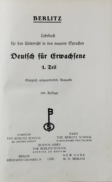 DEUTSCH FUR ERWACHSENE , 1 . TEIL , 1935