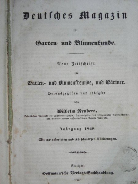 DEUTSCHES MAGAZIN FUR GARTEN UND BLUMENKUNDE- STUTTGARD  1848